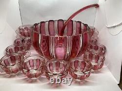 Rare ruby flash Early glass punchbowl cups and ladle cranberry stunning set