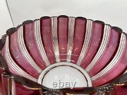 Rare ruby flash Early glass punchbowl cups and ladle cranberry stunning set