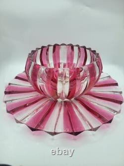 Rare ruby flash Fluted glass punchbowl Or Serving Bowl And Platter Set Indiana