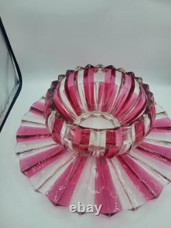 Rare ruby flash Fluted glass punchbowl Or Serving Bowl And Platter Set Indiana