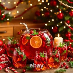 Reallnaive 8 Pcs Glass Punch Bowl Set with 6 Cups Ladle for Parties