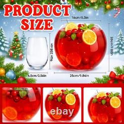 Reallnaive 8 Pcs Glass Punch Bowl Set with 6 Cups Ladle for Parties