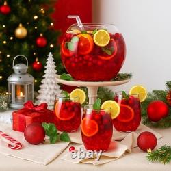 Reallnaive 8 Pcs Glass Punch Bowl Set with 6 Cups Ladle for Parties