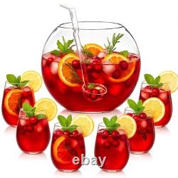 Reallnaive 8 Pcs Glass Punch Bowl Set with 6 Cups Ladle for Parties