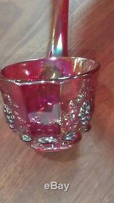 Red Carnival glass punch bowl set