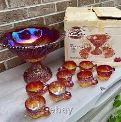 Red Indiana Carnival Glass Punch Bowl Set