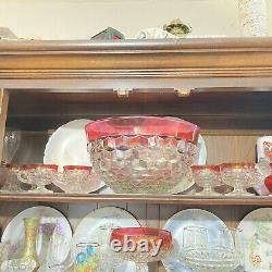 Red depression glass punch bowl