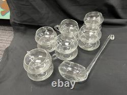 Reikes Mid Century Modern Hand Blown Crystal Glass Punch Bowl Set 12 Cups, 1970