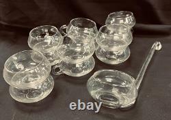 Reikes Mid Century Modern Hand Blown Crystal Glass Punch Bowl Set 12 Cups, 1970