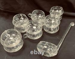Reikes Mid Century Modern Hand Blown Crystal Glass Punch Bowl Set 12 Cups, 1970