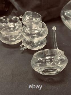 Reikes Mid Century Modern Hand Blown Crystal Glass Punch Bowl Set 12 Cups, 1970