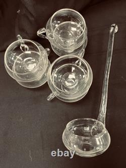 Reikes Mid Century Modern Hand Blown Crystal Glass Punch Bowl Set 12 Cups, 1970