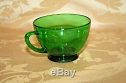 Retro Anchor Hocking Style Festive Forest Green Glass 10 Punch Bowl & 10 Cups
