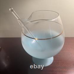 Retro Round Glass Punch Bowl, Blue Frosted & Clear Glass era 1960's