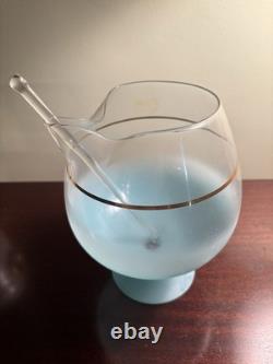 Retro Round Glass Punch Bowl, Blue Frosted & Clear Glass era 1960's