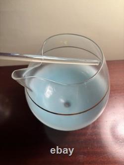Retro Round Glass Punch Bowl, Blue Frosted & Clear Glass era 1960's