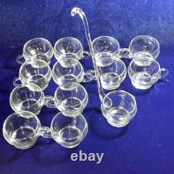 Riekes-Crisa Hollywood Clear Hand Blown Glass 12 Punch Cups & 14 Ladle Only Vtg