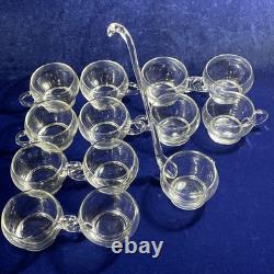 Riekes-Crisa Hollywood Clear Hand Blown Glass 12 Punch Cups & 14 Ladle Only Vtg