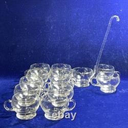 Riekes-Crisa Hollywood Clear Hand Blown Glass 12 Punch Cups & 14 Ladle Only Vtg