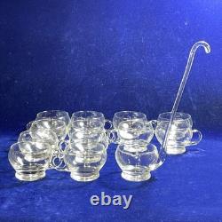 Riekes-Crisa Hollywood Clear Hand Blown Glass 12 Punch Cups & 14 Ladle Only Vtg