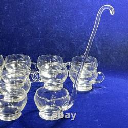 Riekes-Crisa Hollywood Clear Hand Blown Glass 12 Punch Cups & 14 Ladle Only Vtg
