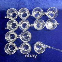 Riekes-Crisa Hollywood Clear Hand Blown Glass 12 Punch Cups & 14 Ladle Only Vtg