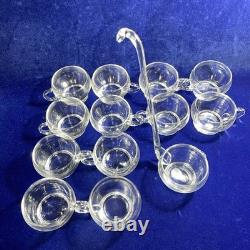Riekes-Crisa Hollywood Clear Hand Blown Glass 12 Punch Cups & 14 Ladle Only Vtg