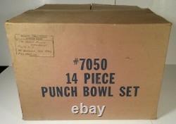 Riekes Crisa MIB Blown Glass Moderno Pattern Punch Bowl Set Cups Bowl Ladle 7050