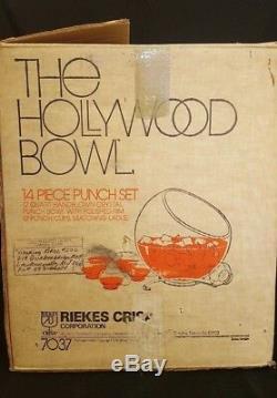 Riekes Crisa The Hollywood Bowl Handblown Punch Bowl 12 Cups Ladle Original Box
