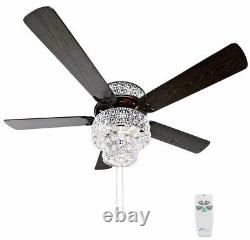 River of Goods 52 Silver Punched Metal and Clear Crystal Ceiling Fan with Remote