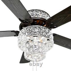 River of Goods 52 Silver Punched Metal and Clear Crystal Ceiling Fan with Remote