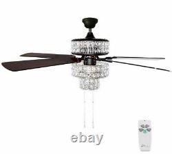 River of Goods 52 Silver Punched Metal and Clear Crystal Ceiling Fan with Remote