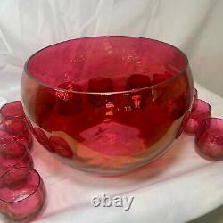 Rose Lustre Punch Bowl Set 26 Pc West Virginia Glass Co 24 Glasses Bowl & Ladle