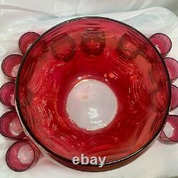 Rose Lustre Punch Bowl Set 26 Pc West Virginia Glass Co 24 Glasses Bowl & Ladle
