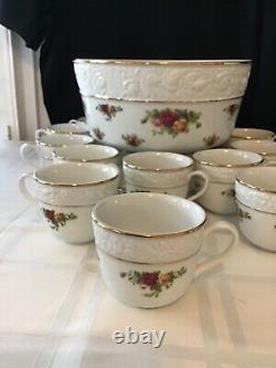 Royal Albert Vintage Bone China 1962 Punch Bowl, 12 Punch Cups, and Ladle