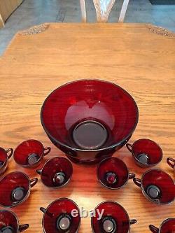 Royal Ruby Red Anchor Hocking Vintage Punch Bowl With Stand & Cups Set Of 28