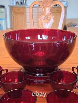 Royal Ruby Red Anchor Hocking Vintage Punch Bowl With Stand & Cups Set Of 28