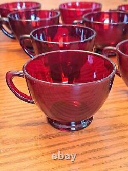 Royal Ruby Red Anchor Hocking Vintage Punch Bowl With Stand & Cups Set Of 28