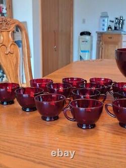 Royal Ruby Red Anchor Hocking Vintage Punch Bowl With Stand & Cups Set Of 28