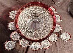 Ruby Flash Crystal Colony WHITEHALL Punch Bowl With 12 Cups