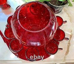 Ruby Red New Martinsville Radiance 13 Piece Punch Bowl Set