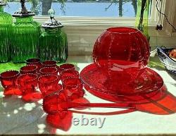 Ruby Red New Martinsville Radiance 13 Piece Punch Bowl Set