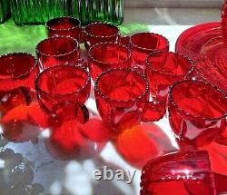 Ruby Red New Martinsville Radiance 13 Piece Punch Bowl Set