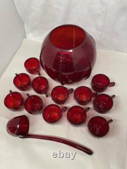Ruby Red New Martinsville Radience 14 Piece Punch Bowl Set