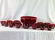 Ruby Red Vintage Glass Punch Bowl Set with 16 Cups + Double Handle Cup MCM
