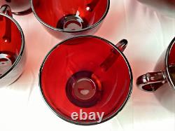 Ruby Red Vintage Glass Punch Bowl Set with 16 Cups + Double Handle Cup MCM