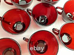 Ruby Red Vintage Glass Punch Bowl Set with 16 Cups + Double Handle Cup MCM