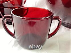 Ruby Red Vintage Glass Punch Bowl Set with 16 Cups + Double Handle Cup MCM