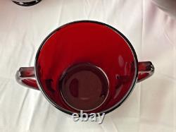 Ruby Red Vintage Glass Punch Bowl Set with 16 Cups + Double Handle Cup MCM