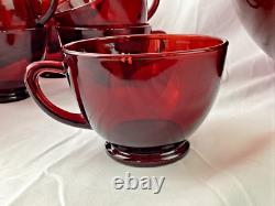 Ruby Red Vintage Glass Punch Bowl Set with 16 Cups + Double Handle Cup MCM